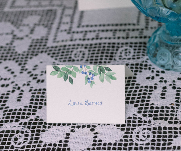 Blueberry and greens place card photo by Kate Preftakes