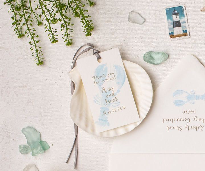 blue lobster wedding favor tag