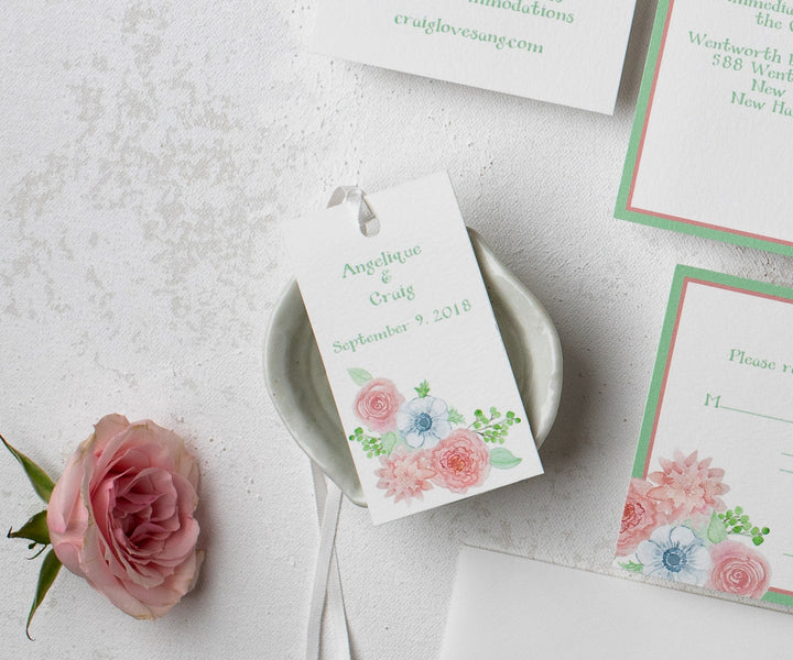 Blushing anemone wedding favor tag