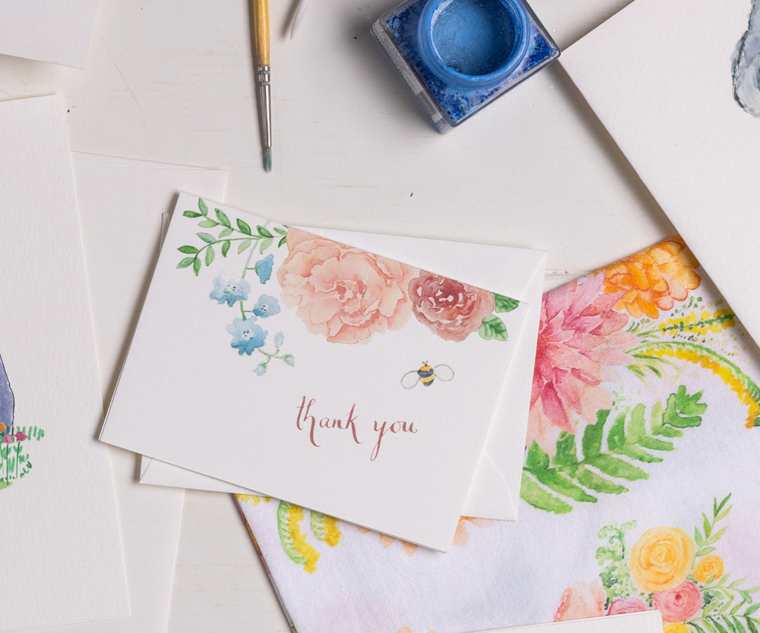 Vintage Floral Thank You Note Cards