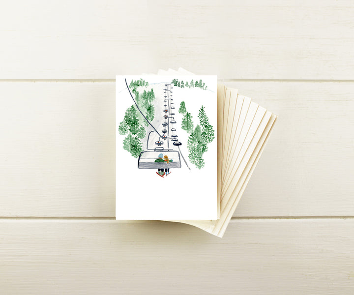 Chairlift Skiers Note Cards