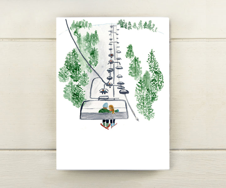 Chairlift Skiers Holiday Card