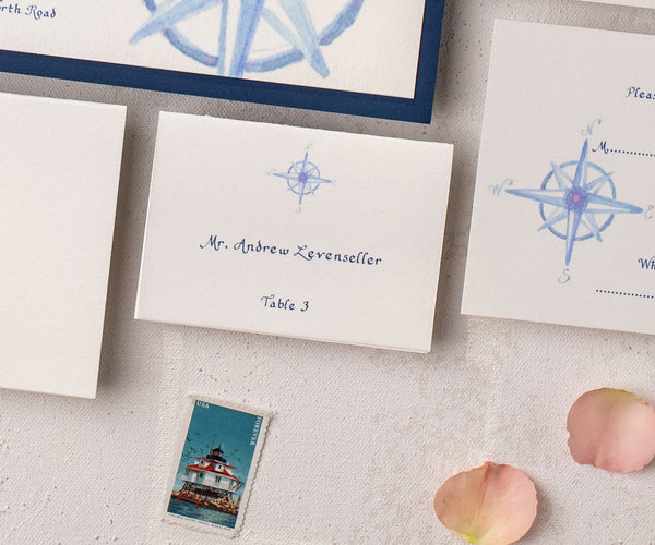 Chic compass wedding place card