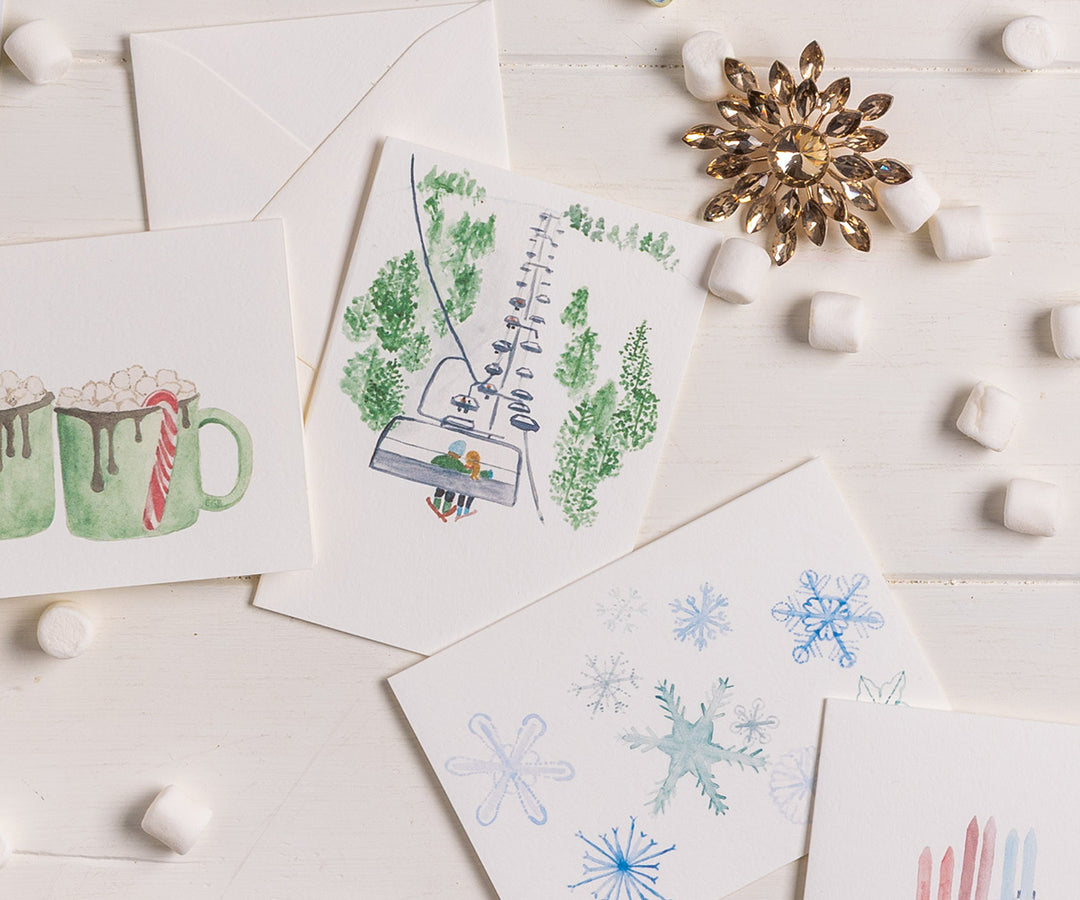 Chairlift Skiers Note Cards