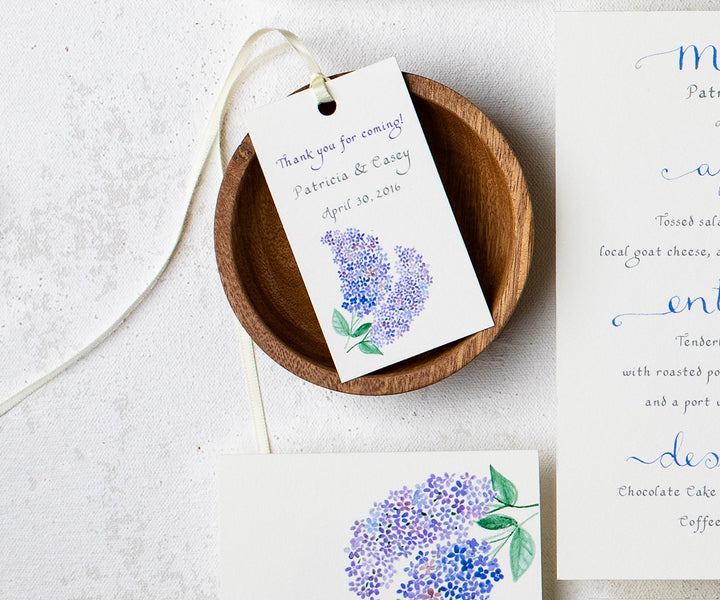 Classic lilac wedding favor tags