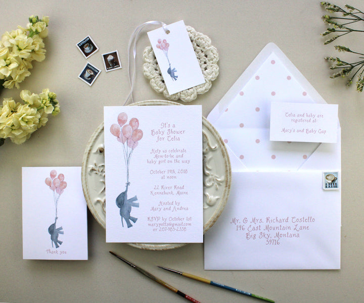 Baby Girl Elephant Thank You Note Cards