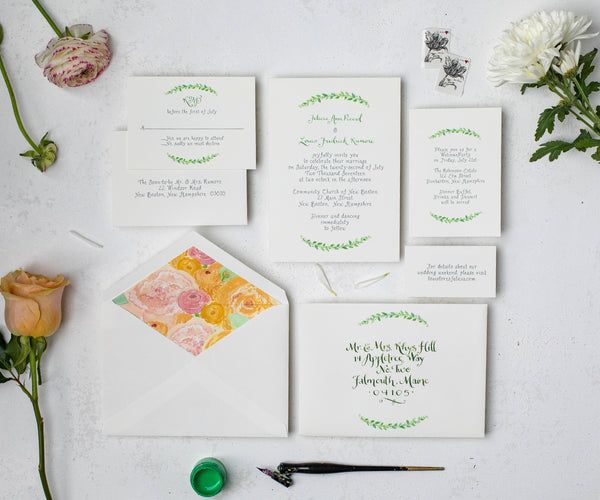 Encircled with Greens wedding invitation