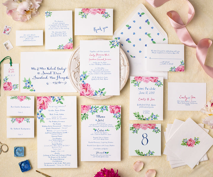 Peony and blueberries table number