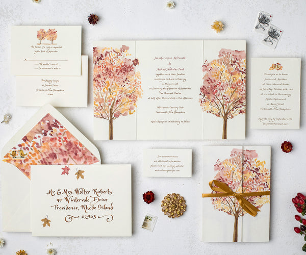 Fancy autumn trees wedding invitation