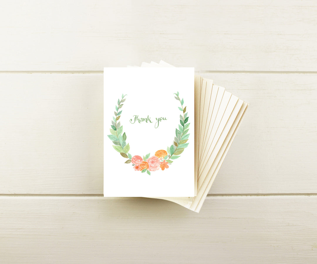 Floral Wreath Thank You Note Cards