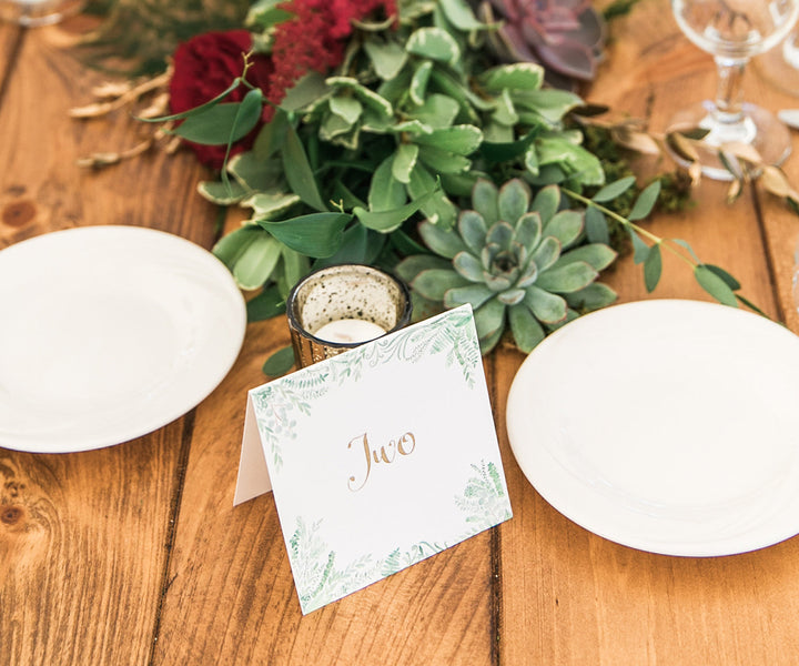 Flourishing greens table number Rachel Halsey Photography