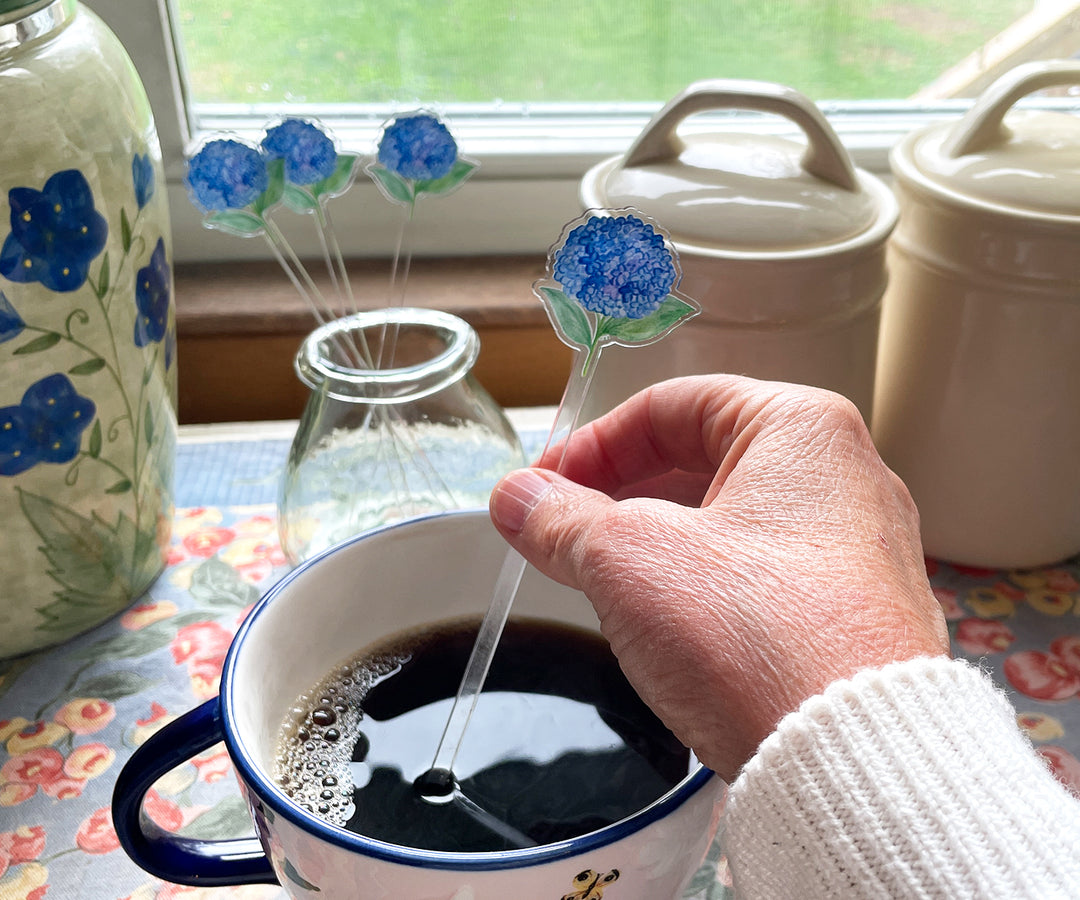 French Blue Hydrangea Acrylic Stir Sticks