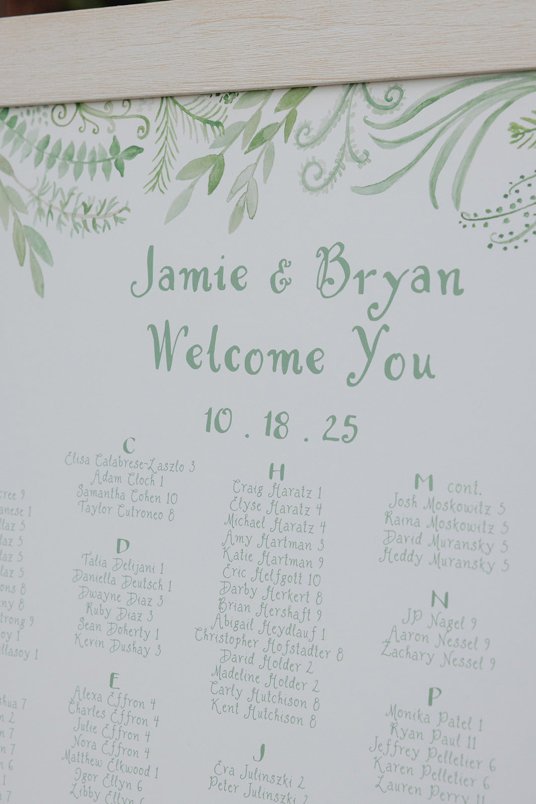 Greenery seating chart detail