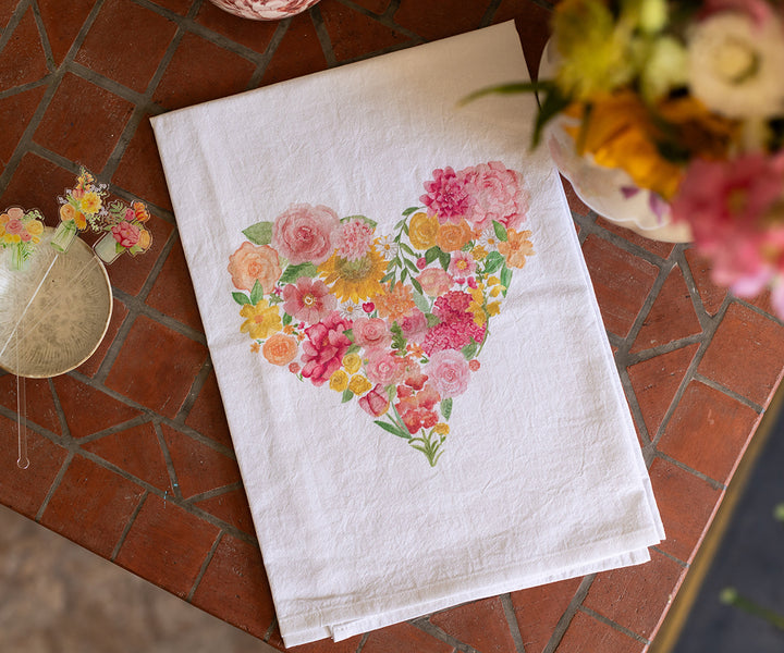 Heart Bouquet Tea Towel