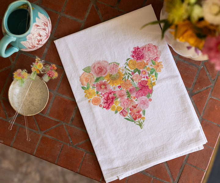Heart Bouquet Tea Towel