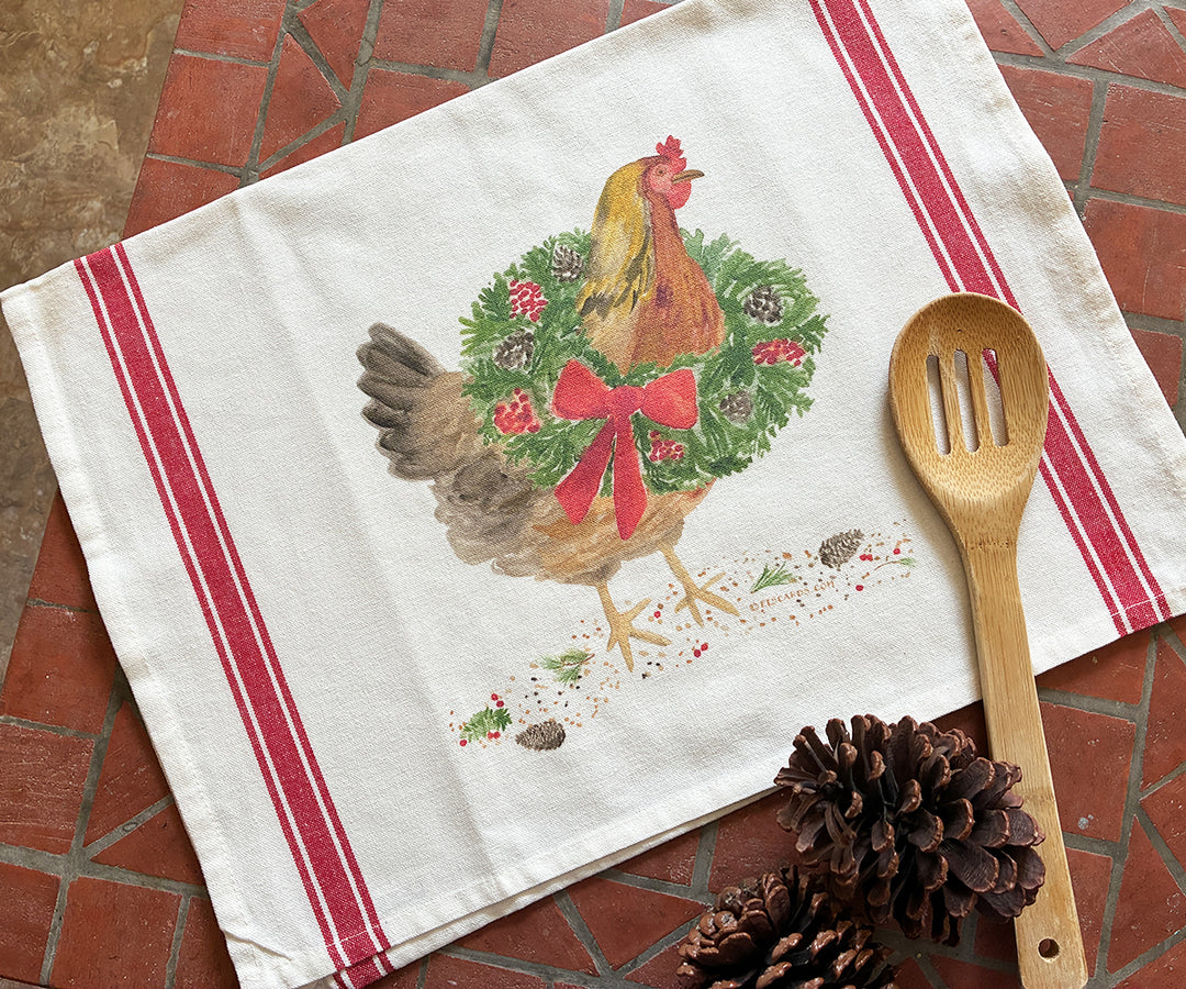 Holiday Hen Vintage Style Tea Towel