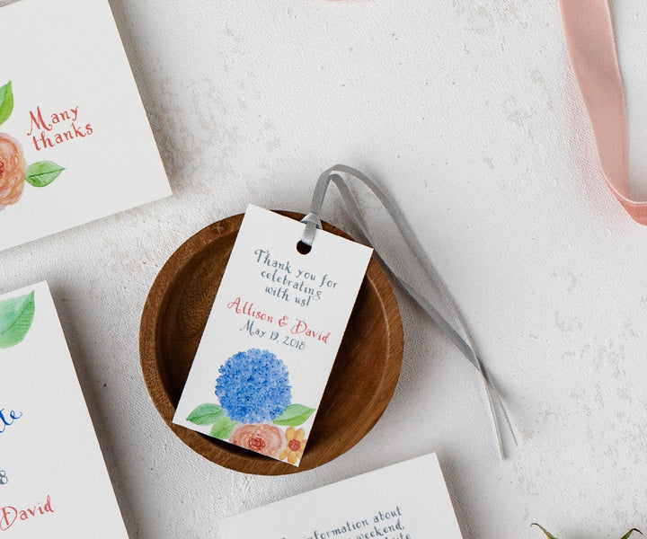 Hydrangeas and Roses Favor Tags