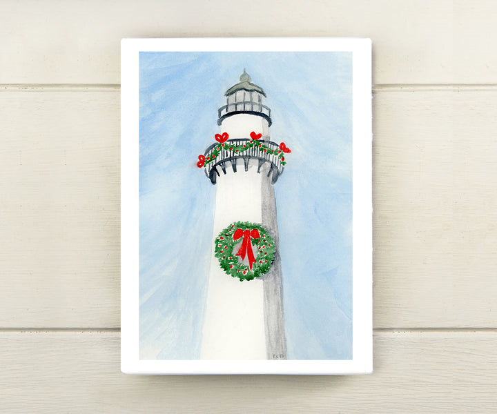 Lighthouse with Wreath Holiday Card