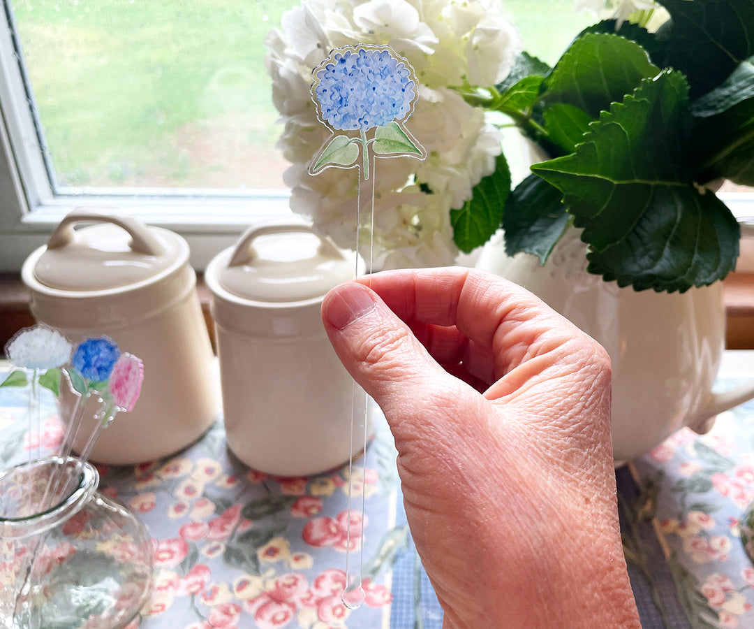 Light Blue Hydrangeas Acrylic Stir Sticks