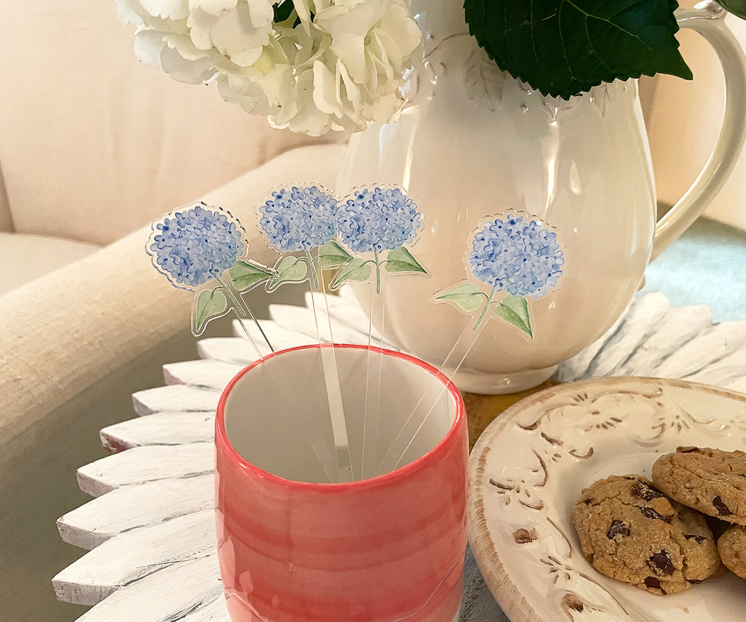 Light Blue Hydrangeas Acrylic Stir Sticks