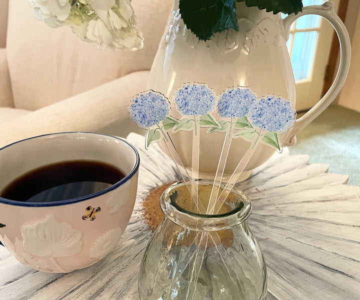 Light Blue Hydrangeas Acrylic Stir Sticks