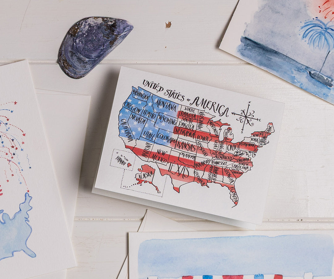 USA Map Note Cards