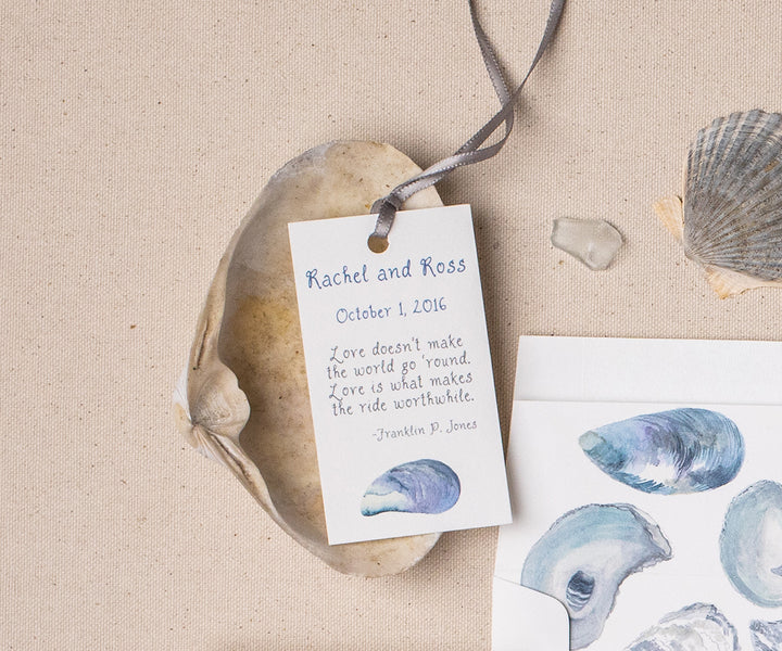 Mussel shell favor tags