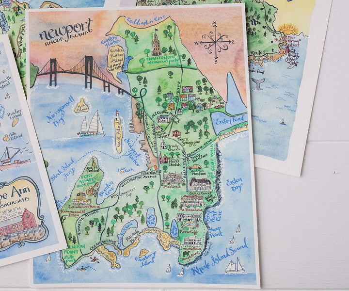 handpainted map of Newport RI