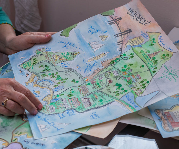 handpainted map of Newport RI