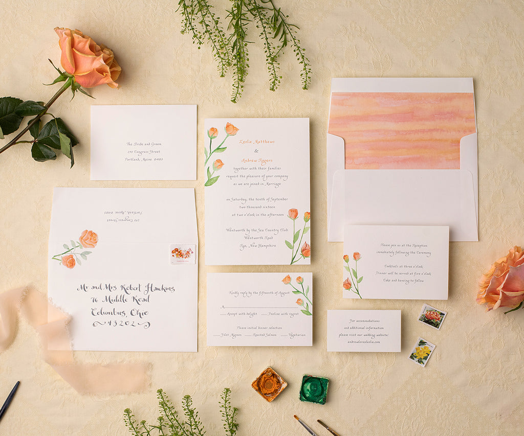 Orange Spray Roses Wedding invitation