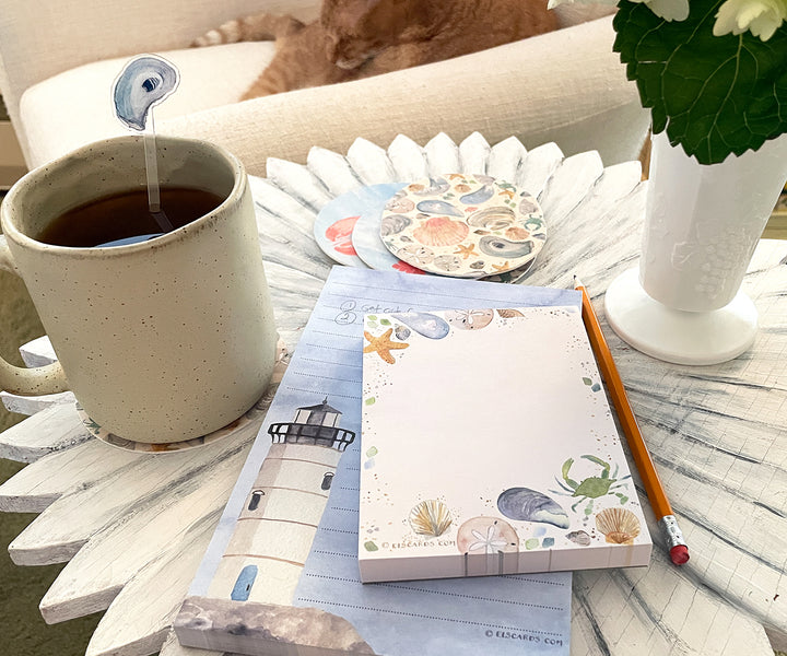 Beachcombing Drink Coasters and Oyster Shell Stir Sticks