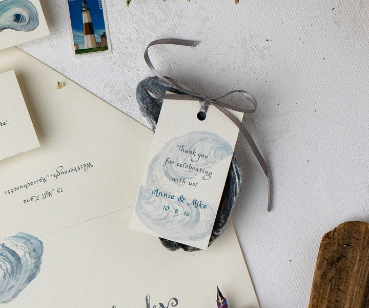 Oyster with Sand Border Favor Tags