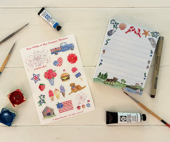Red, White, & Blue Sticker Sheet and Mini Maine notepad