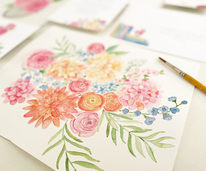 Dahlias & Books Wedding Invitation original painting