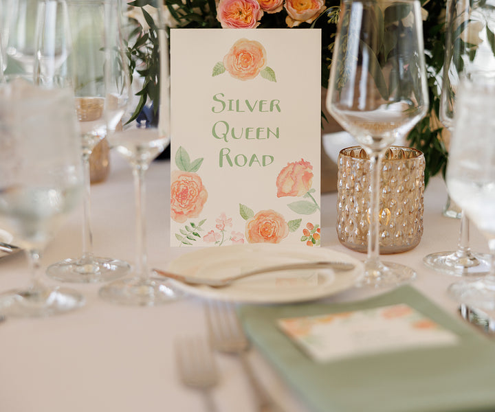 Peach Blossoms Table Number-Nadra Photography
