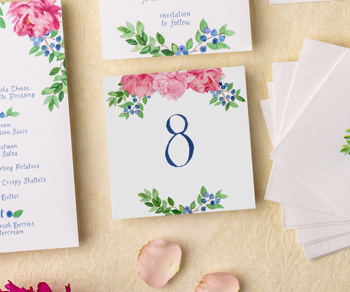 Peony and blueberries table number