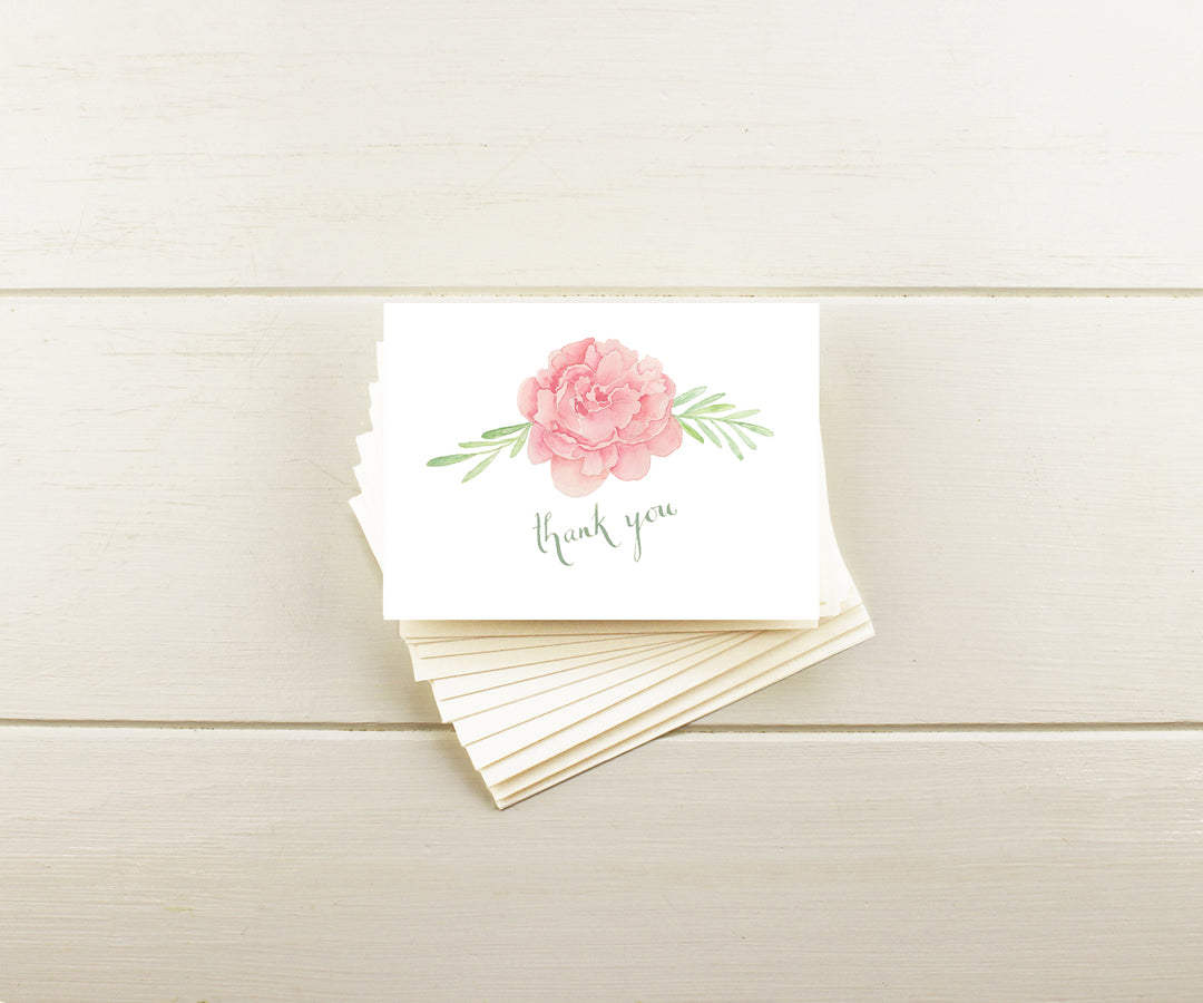 Peony with Greens Thank You Note Cards
