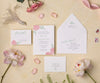 Peony and greens wedding invitation