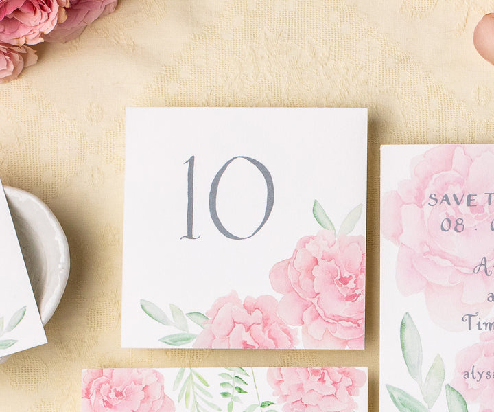 Peony with Greens Table Number