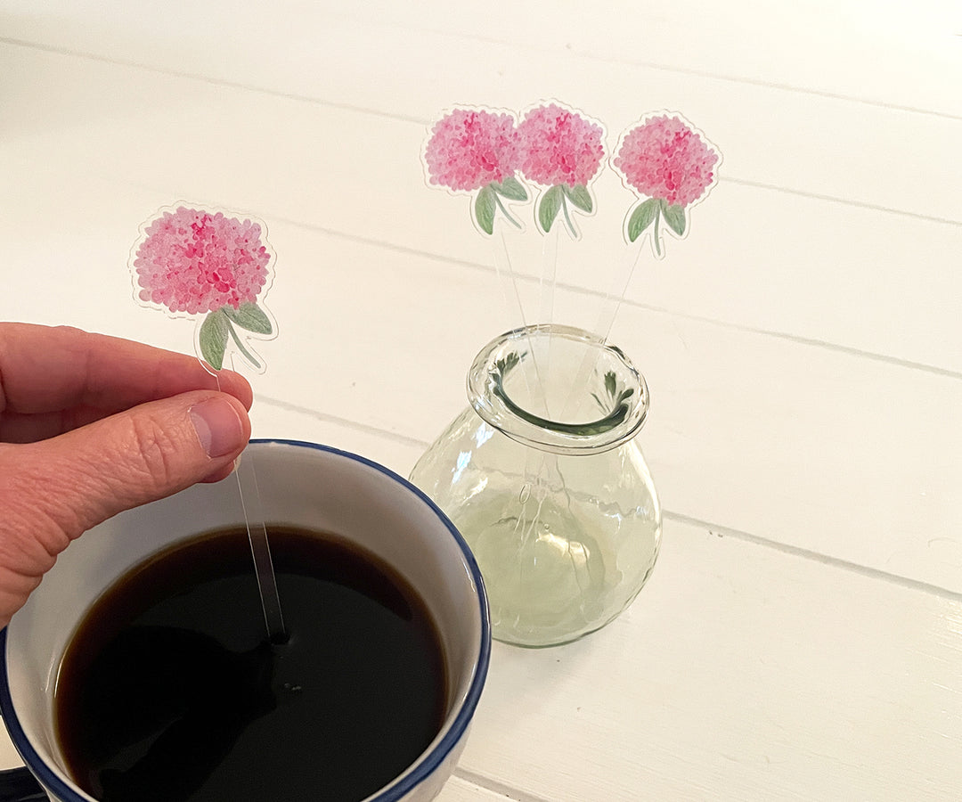 Pink Hydrangea Acrylic Stir Sticks