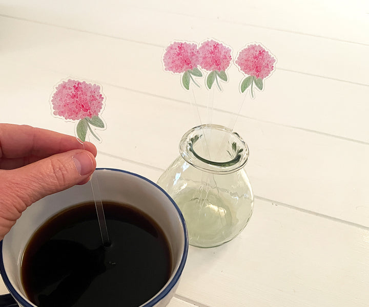 Pink Hydrangea Acrylic Stir Sticks