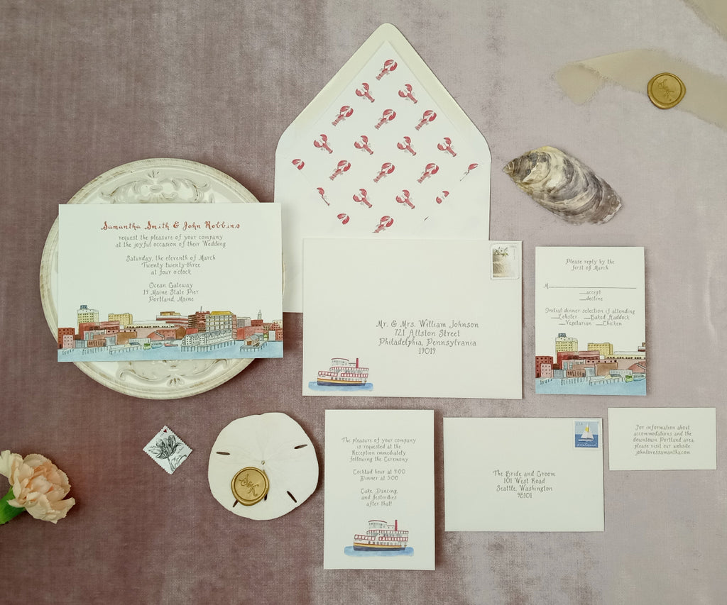 city waterfront wedding invitation
