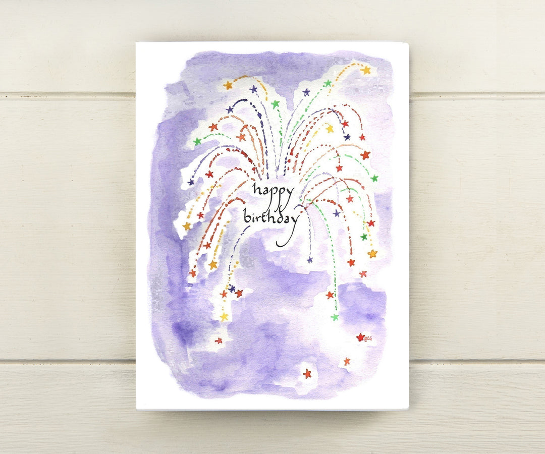 Purple Sky Fireworks Birthday Card
