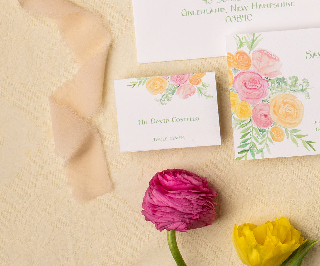 Roses with greens place card