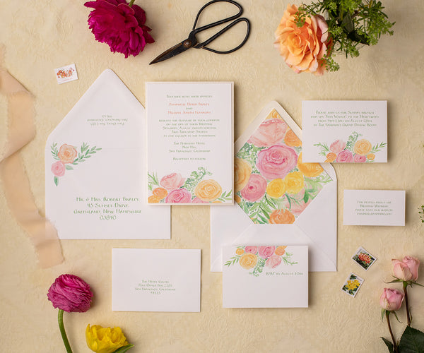 Roses with Greens wedding invitation