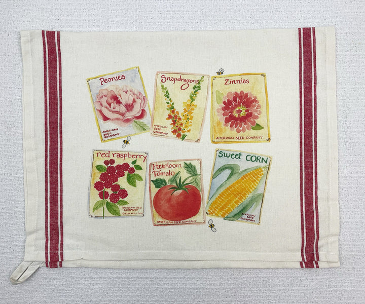 seed packets tea towel