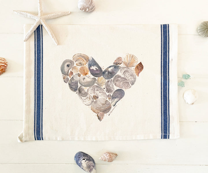 shell heart vintage tea towel