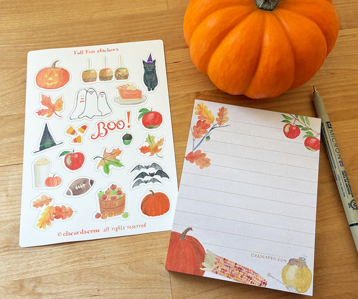 Fall Fun Sticker Sheet and autumn notepad