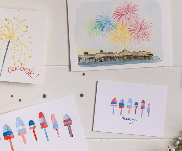 Red & Blue Buoys Thank You Note Cards