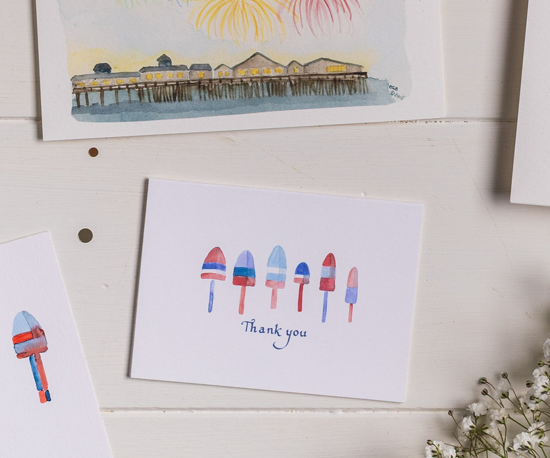 Red & Blue Buoys Thank You Note Cards